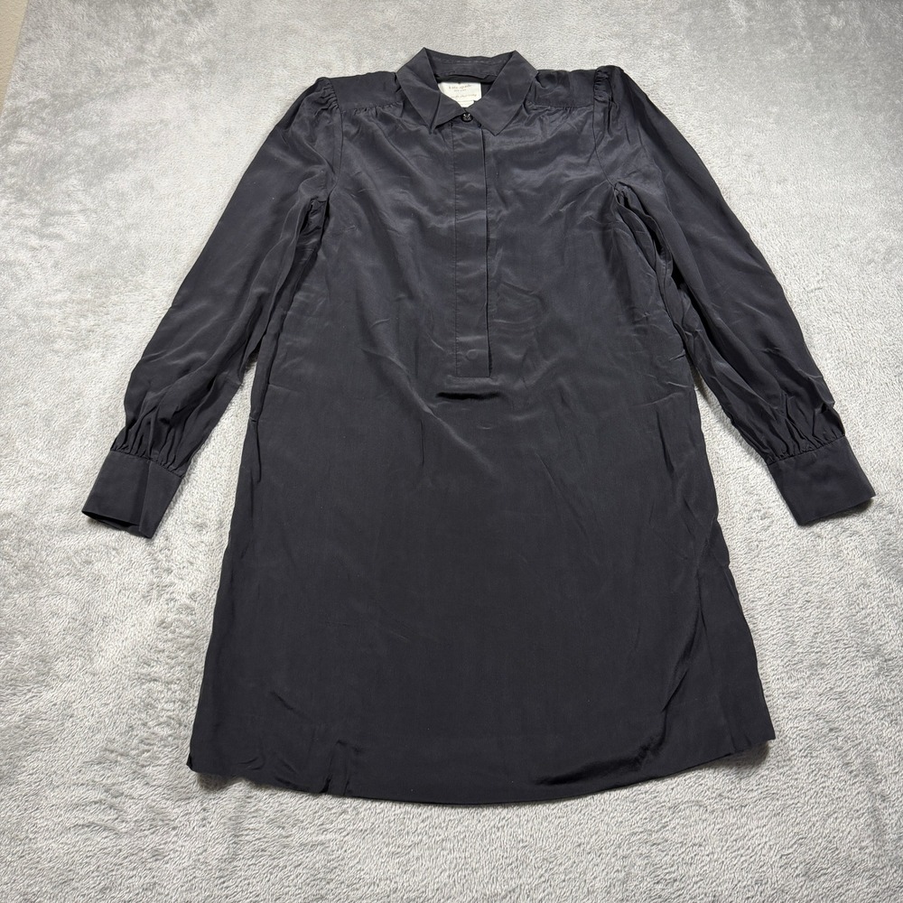 Kate Spade Shirt Dress Women 6 Black Silk Long Sleeve Mini Shift